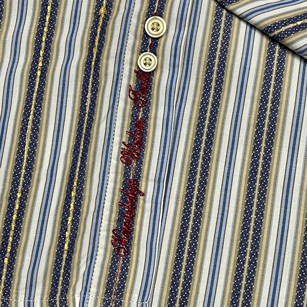 Robert Graham Shirt Mens Large Gray Striped Metallic Gold Embroidery Button Down - Picture 5 of 11